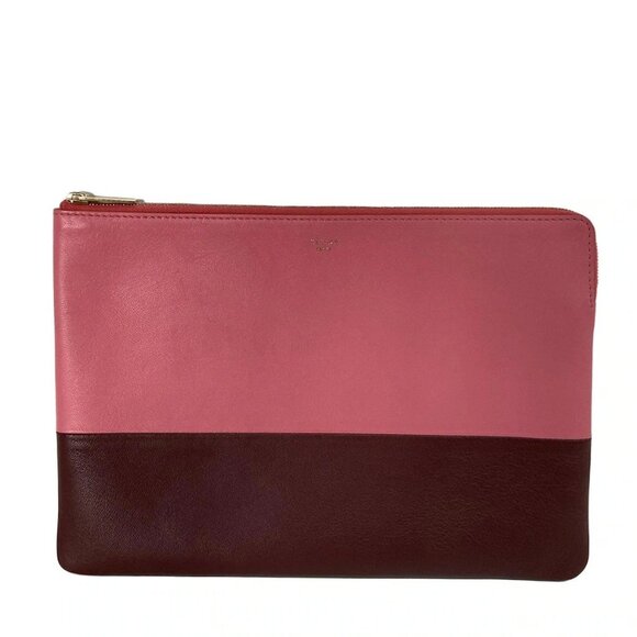 CELINE Clutch Pouch 100093HTM.24PR Pink Bordeaux Leather Clutch Bag